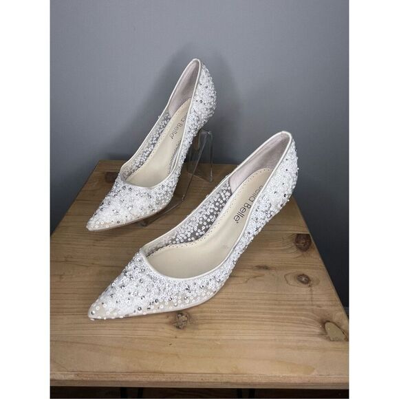 Bella Belle Shoes - Bella Belle ELSA IVORY Illusion Mesh Embellished Sequin Heels Ivory 7